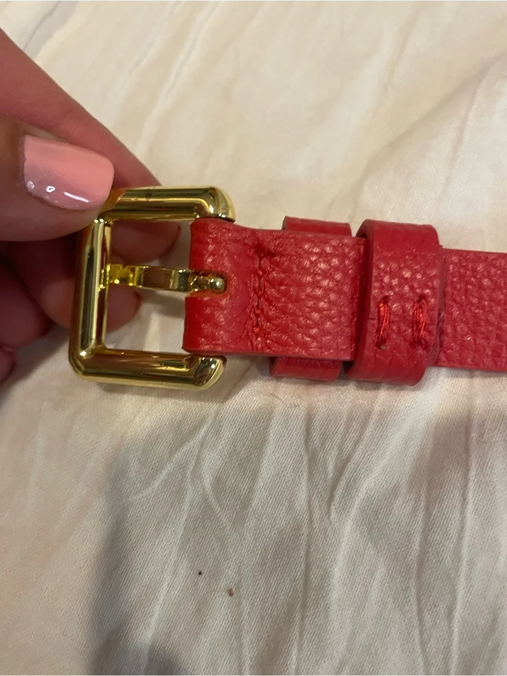 Red Leather Like Skinny Belt Gold Hardware Equestrian Preppy Quiet Luxury XXL